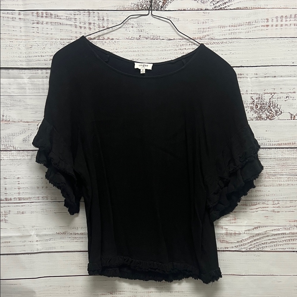 Umgee Black Ruffle Sleeve Blouse